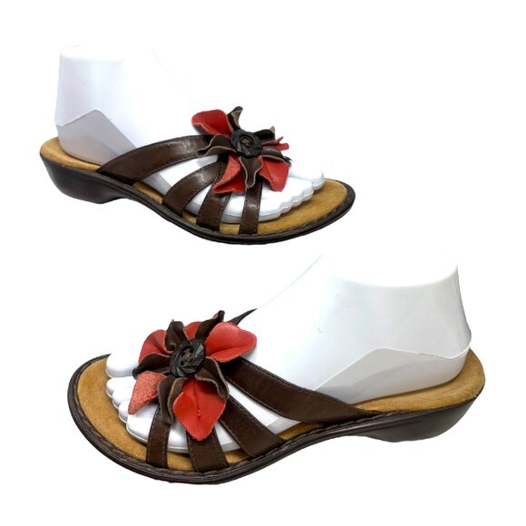 CLARKS BENDABLES‎ Lena Admire Brown Leather Flower Detail Slide Sandals - Picture 7 of 9